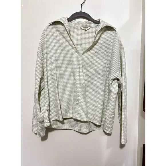 Max Studio London Green Plaid Popover Blouse Relaxed Fit Long Sleeve Women’s XS - Picture 1 of 6